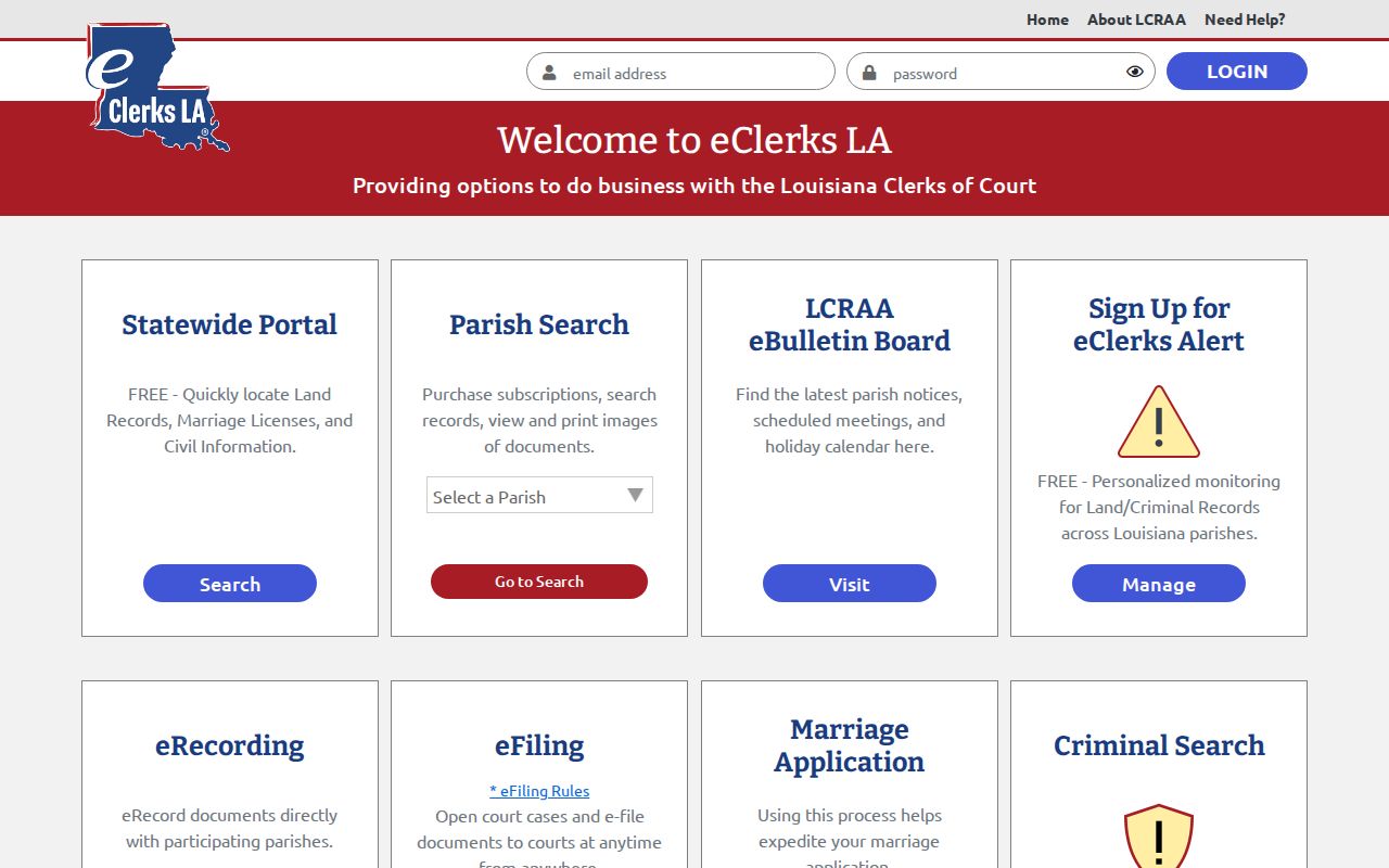 Acadia Parish case search eClerks Louisiana service