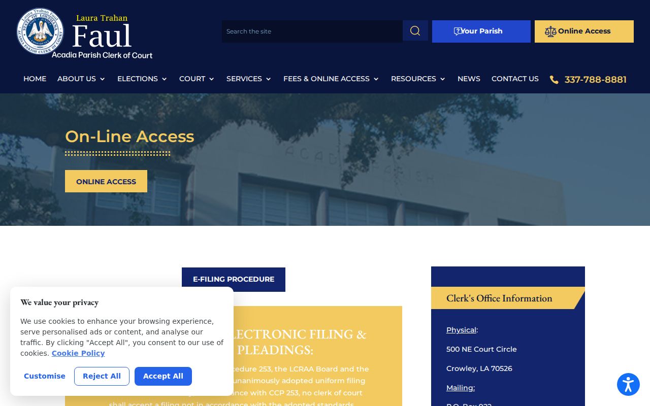 Acadia Parish case search online access options
