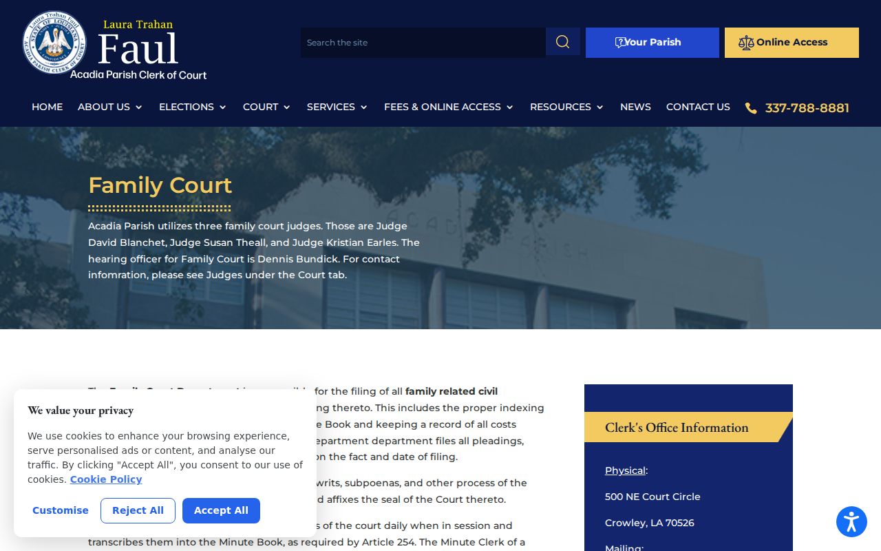 Acadia Parish civil dockets family court record source