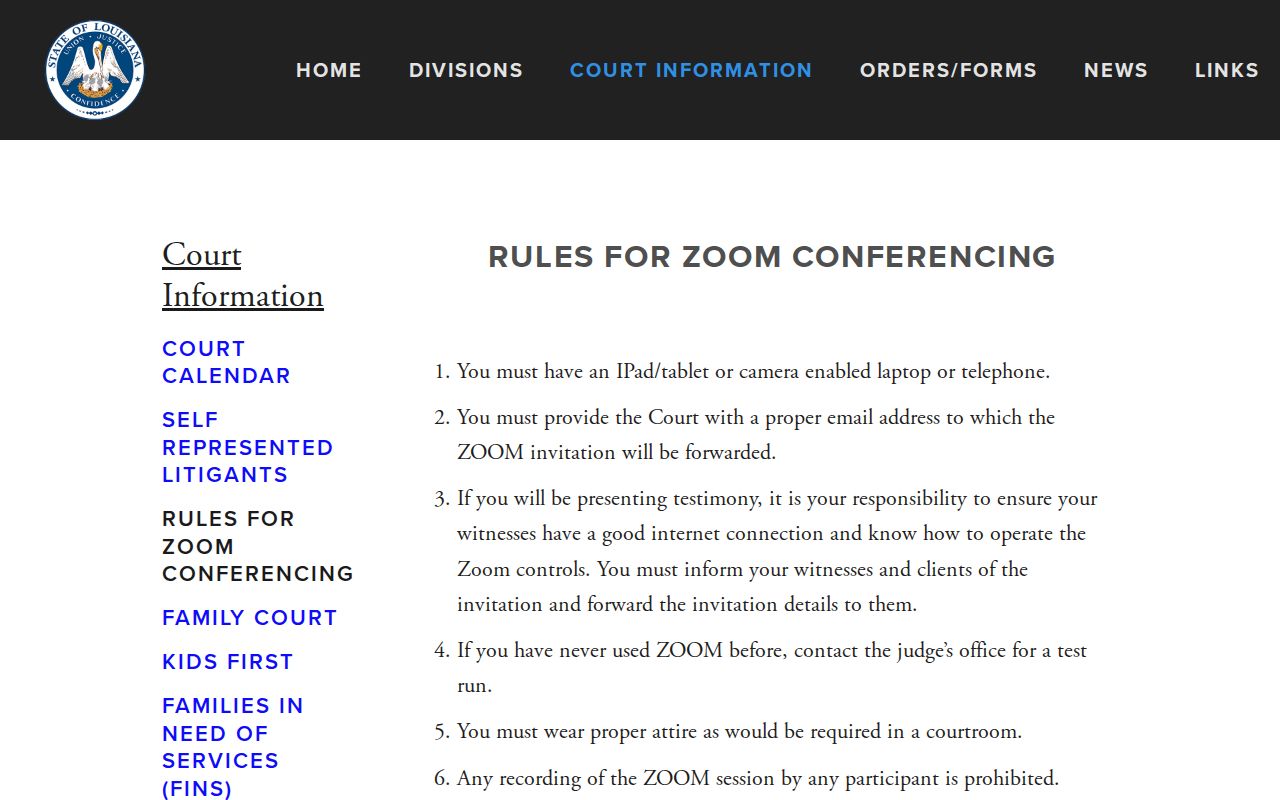 Acadia Parish court calendar remote hearing rules source