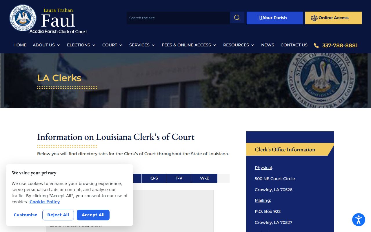 Acadia Parish court docket clerk directory source