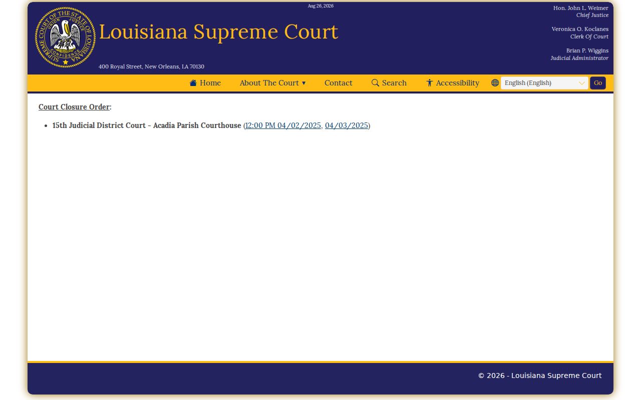 Acadia Parish traffic court records courthouse closure notice